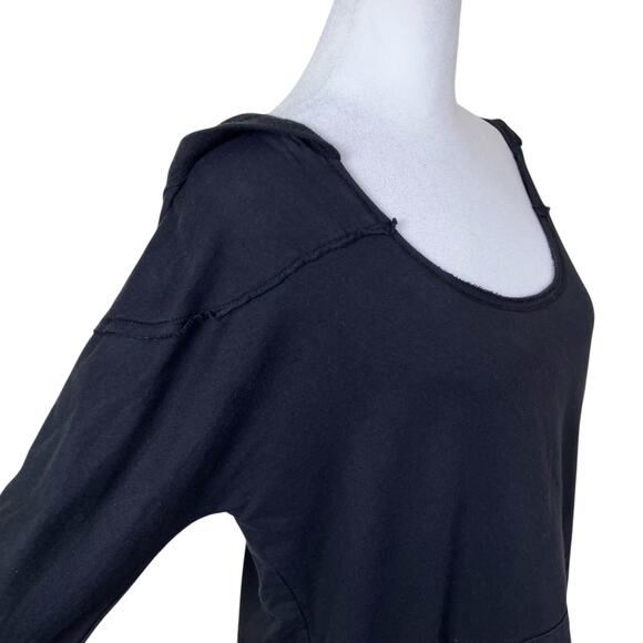 Free People Intimately Sz L Y2K Style Slouchy Hoodie Sweatshirt 3/4 Sleeve Black - Picture 8 of 16